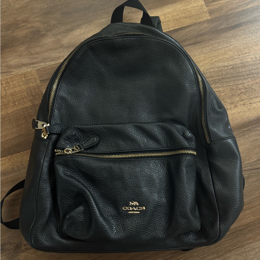Coach Black Leather Backpack